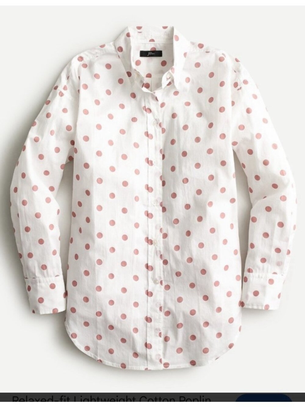 J. Crew Polka dt Button Down Oversized Shirt S/M Pink & White Lightweight Cotton